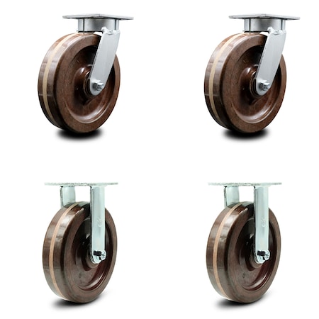 Service Caster 8 Inch Kingpinless High Temp Phenolic Wheel Swivel Caster Swivel 2 Rigid, 2PK SCC-KP30S820-PHRHT-2-R-2